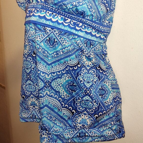 Liz Claiborne Tankini Top Swimsuit Blue Tribal Pattern 2X - Picture 4 of 8